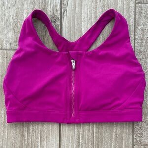Athleta fuchsia zip front sports bra, size Large